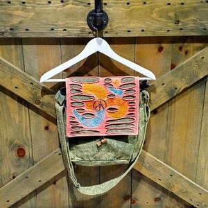 ARTISAN HIPPIE BOHO PEACE SIGN BAG CLOTH HANDMADE FESTIVAL COLORFUL ART Fabric
